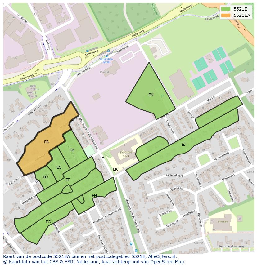 Afbeelding van het postcodegebied 5521 EA op de kaart.