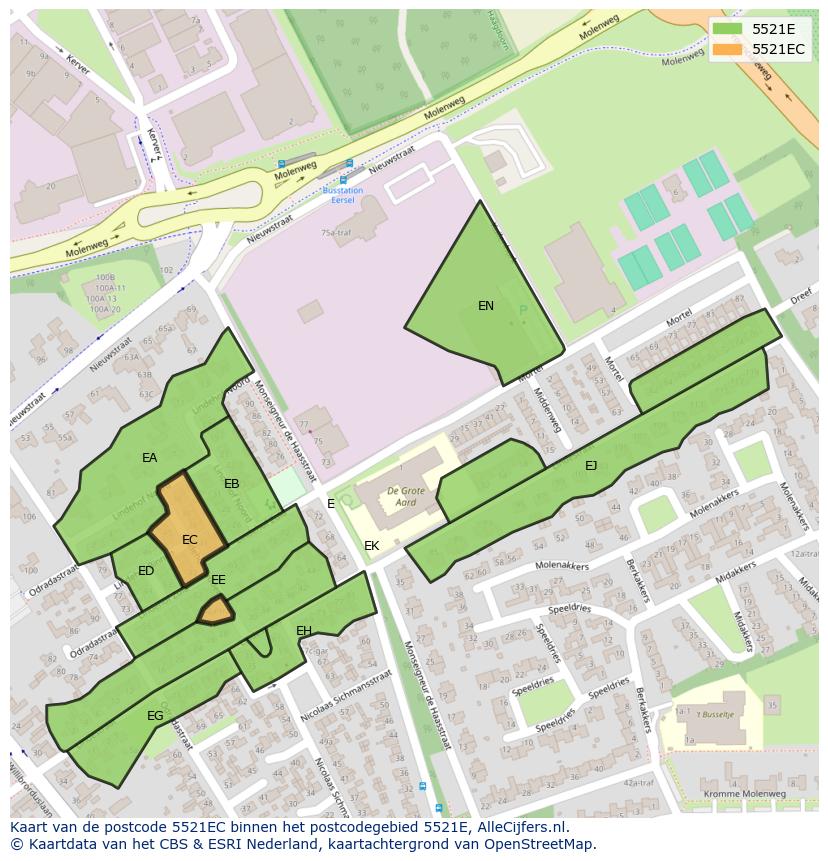 Afbeelding van het postcodegebied 5521 EC op de kaart.