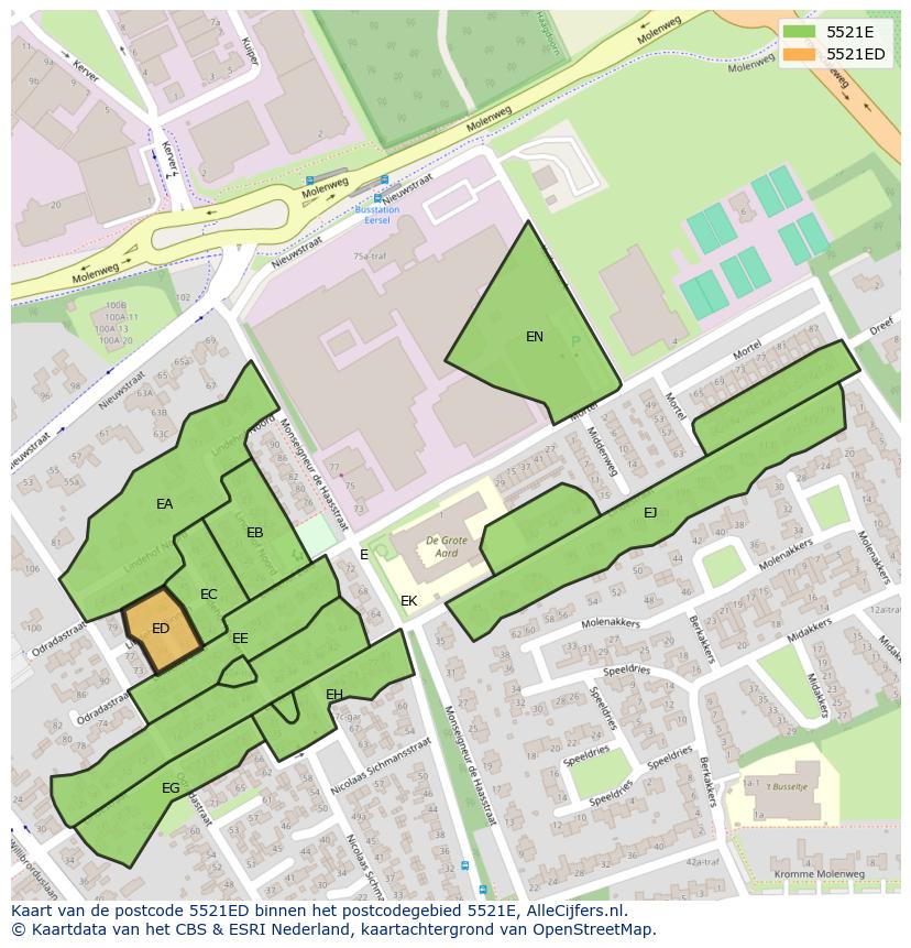 Afbeelding van het postcodegebied 5521 ED op de kaart.