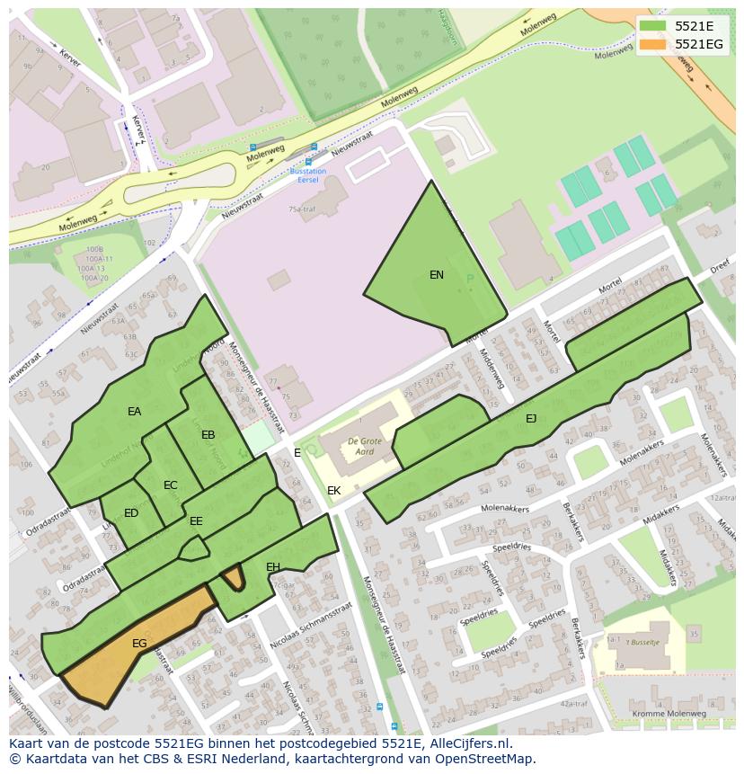 Afbeelding van het postcodegebied 5521 EG op de kaart.