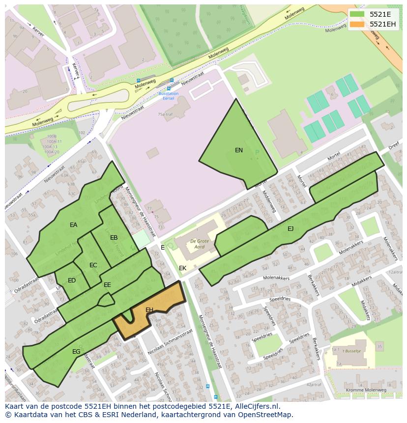 Afbeelding van het postcodegebied 5521 EH op de kaart.