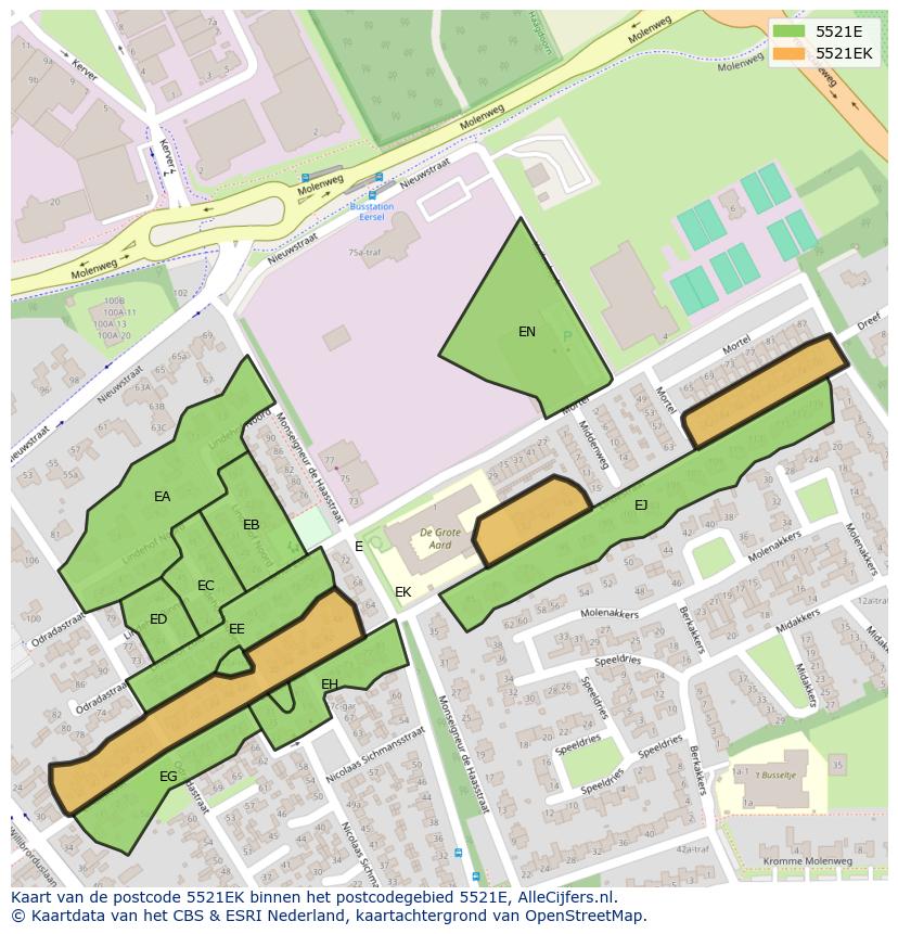 Afbeelding van het postcodegebied 5521 EK op de kaart.