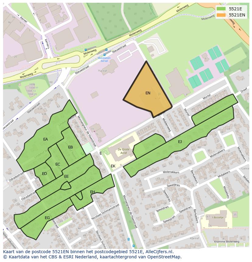 Afbeelding van het postcodegebied 5521 EN op de kaart.
