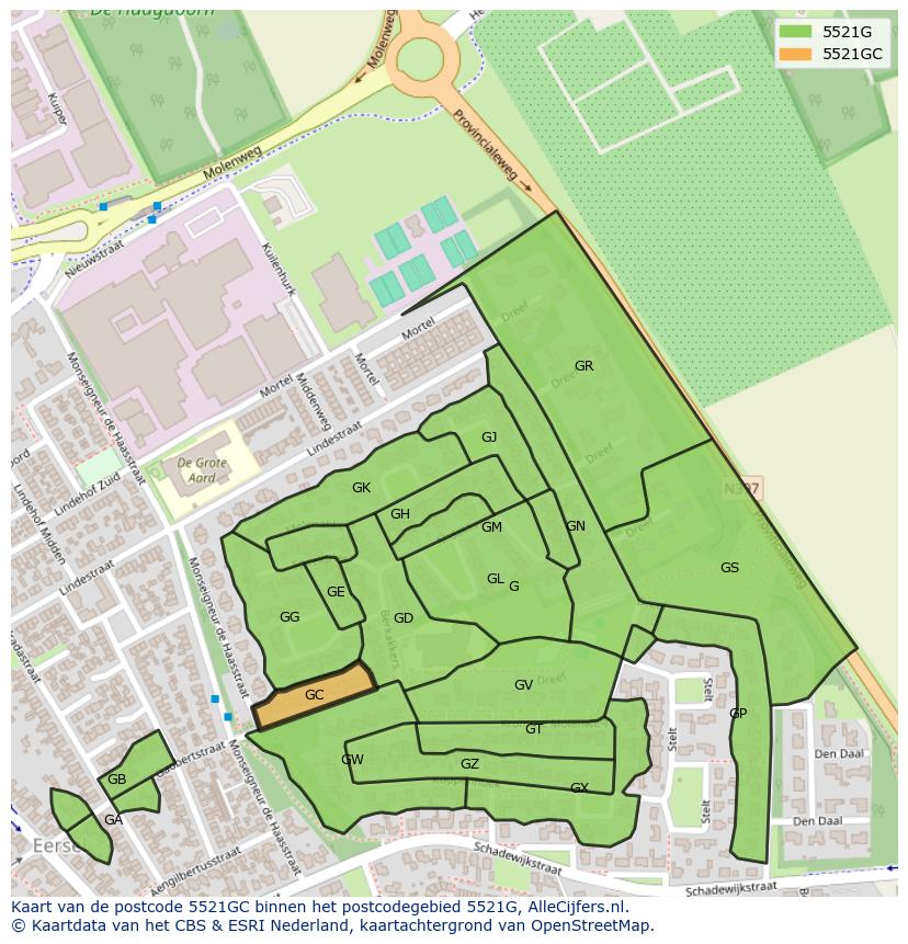 Afbeelding van het postcodegebied 5521 GC op de kaart.