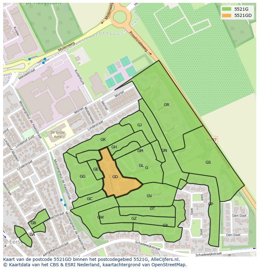 Afbeelding van het postcodegebied 5521 GD op de kaart.