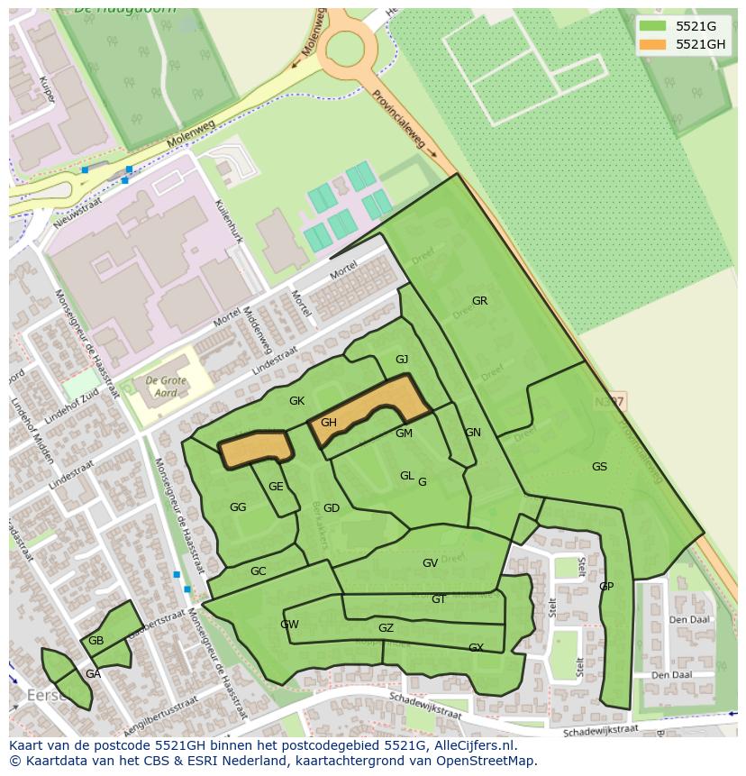 Afbeelding van het postcodegebied 5521 GH op de kaart.