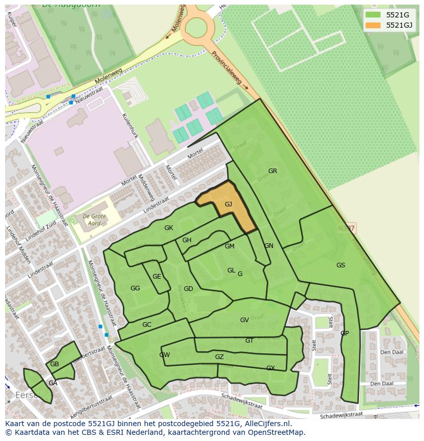 Afbeelding van het postcodegebied 5521 GJ op de kaart.
