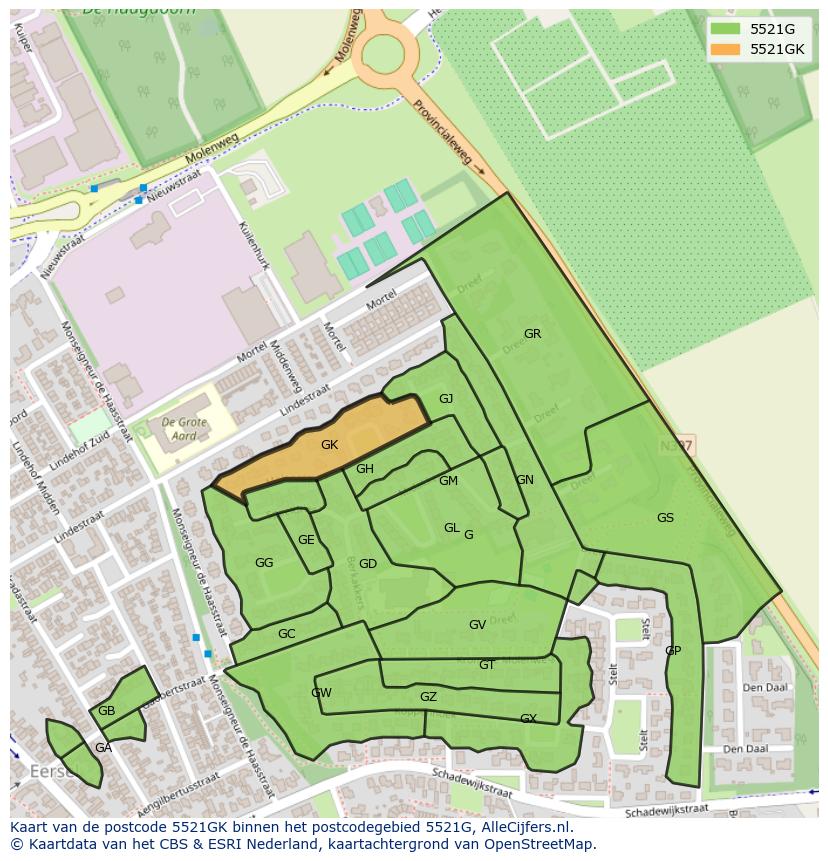 Afbeelding van het postcodegebied 5521 GK op de kaart.