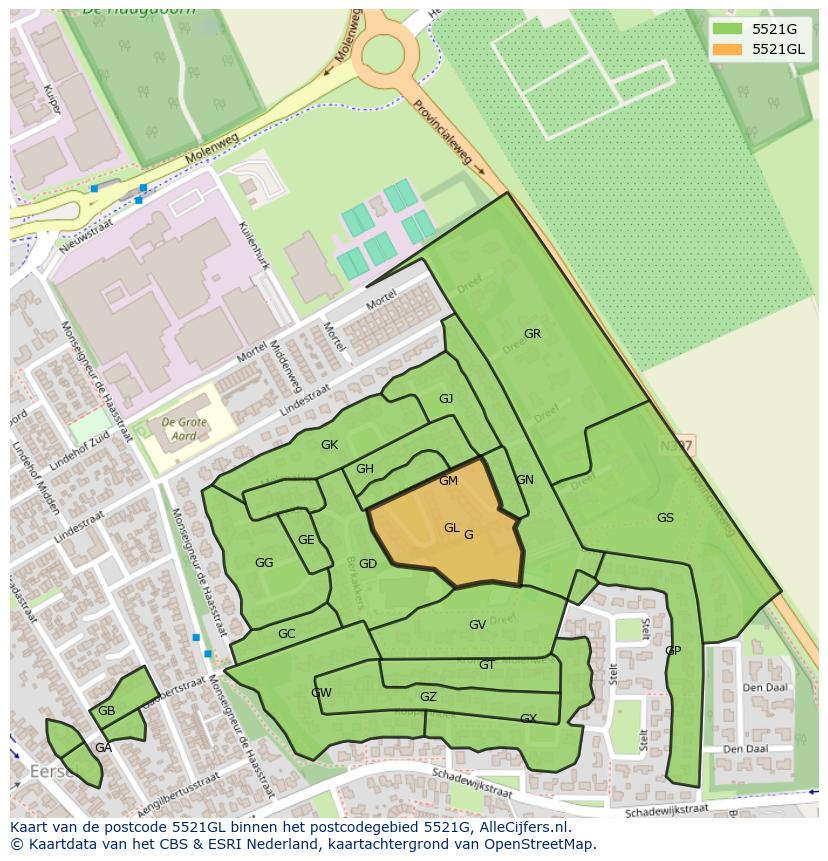 Afbeelding van het postcodegebied 5521 GL op de kaart.