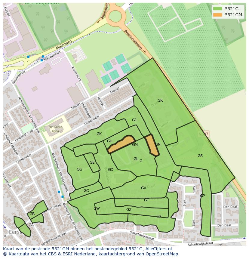 Afbeelding van het postcodegebied 5521 GM op de kaart.