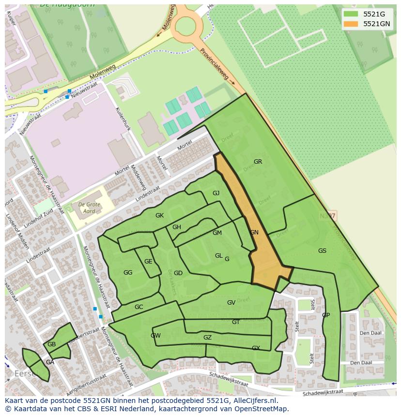 Afbeelding van het postcodegebied 5521 GN op de kaart.