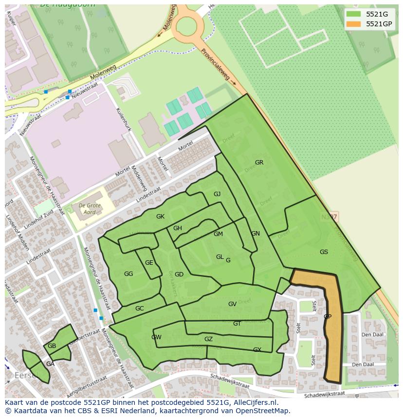 Afbeelding van het postcodegebied 5521 GP op de kaart.