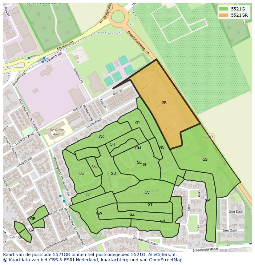 Afbeelding van het postcodegebied 5521 GR op de kaart.