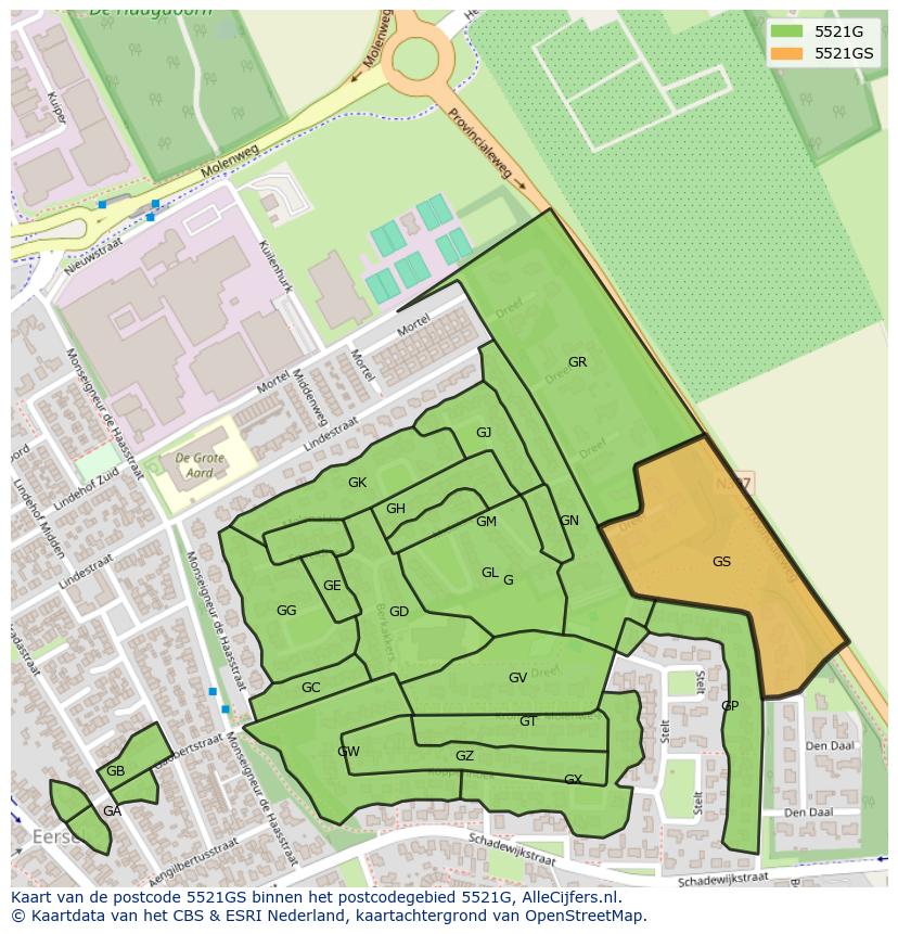 Afbeelding van het postcodegebied 5521 GS op de kaart.