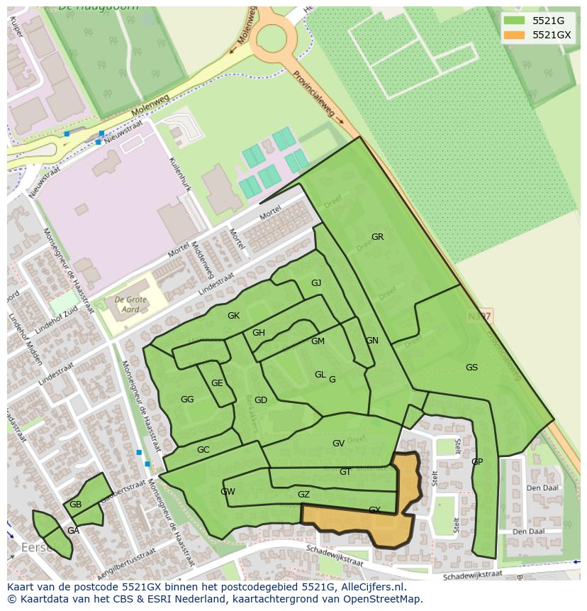 Afbeelding van het postcodegebied 5521 GX op de kaart.
