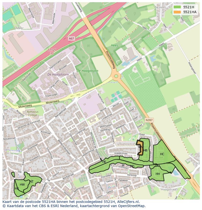 Afbeelding van het postcodegebied 5521 HA op de kaart.
