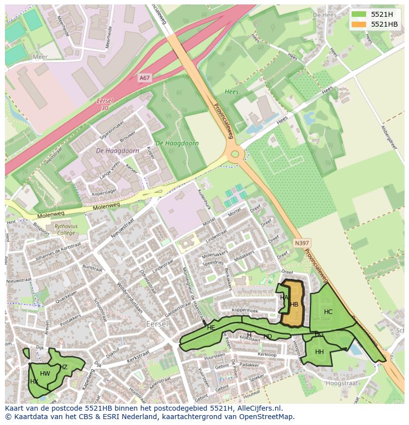 Afbeelding van het postcodegebied 5521 HB op de kaart.
