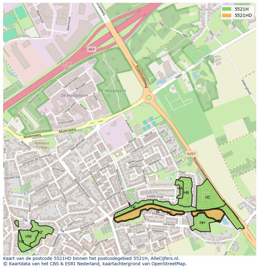 Afbeelding van het postcodegebied 5521 HD op de kaart.