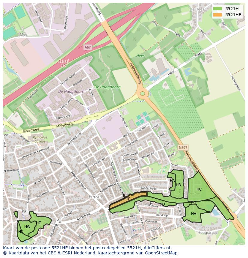 Afbeelding van het postcodegebied 5521 HE op de kaart.