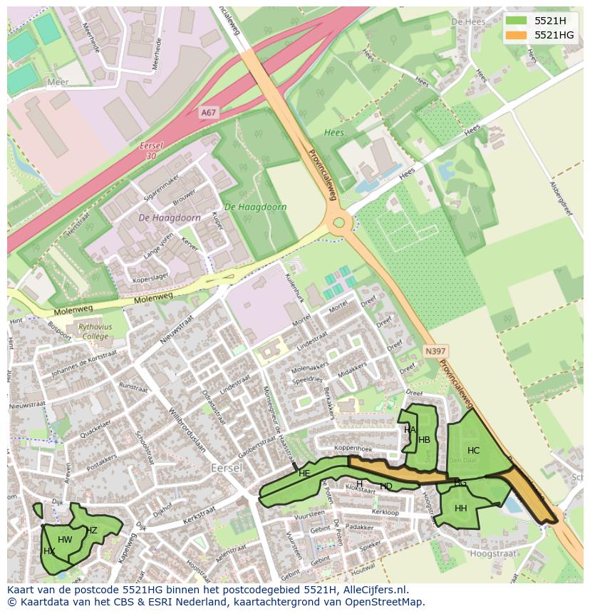 Afbeelding van het postcodegebied 5521 HG op de kaart.
