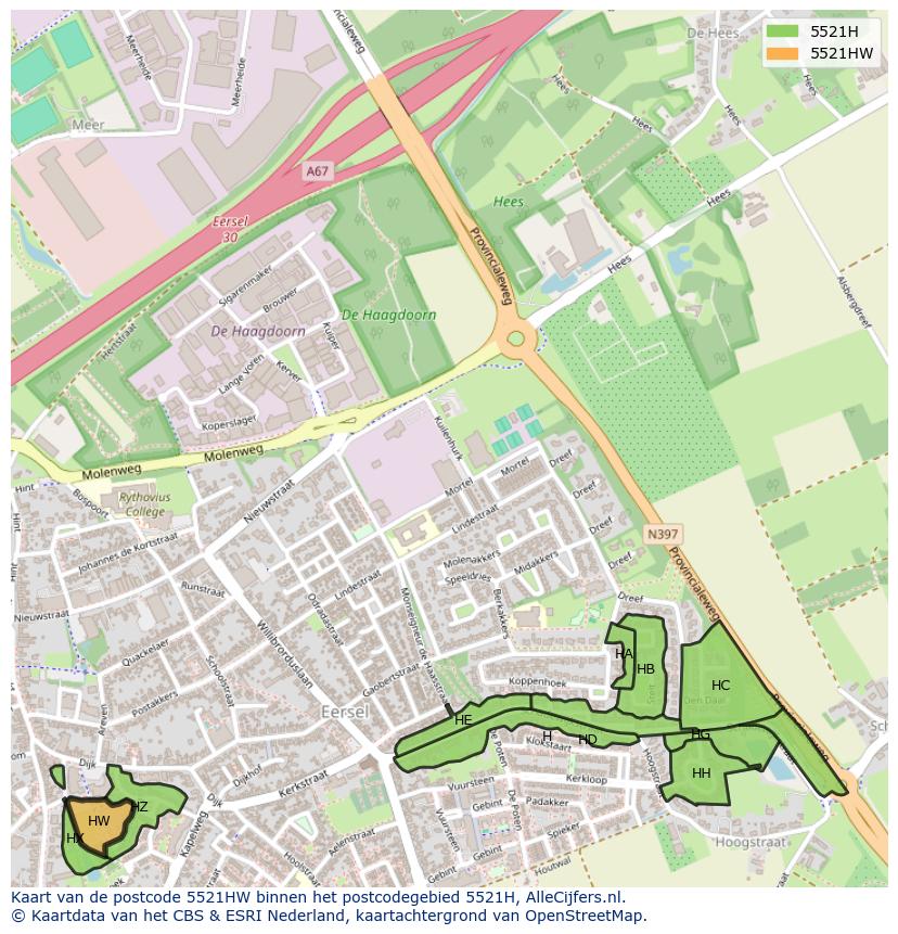 Afbeelding van het postcodegebied 5521 HW op de kaart.
