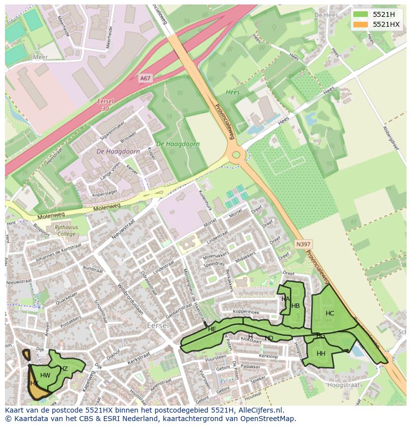 Afbeelding van het postcodegebied 5521 HX op de kaart.
