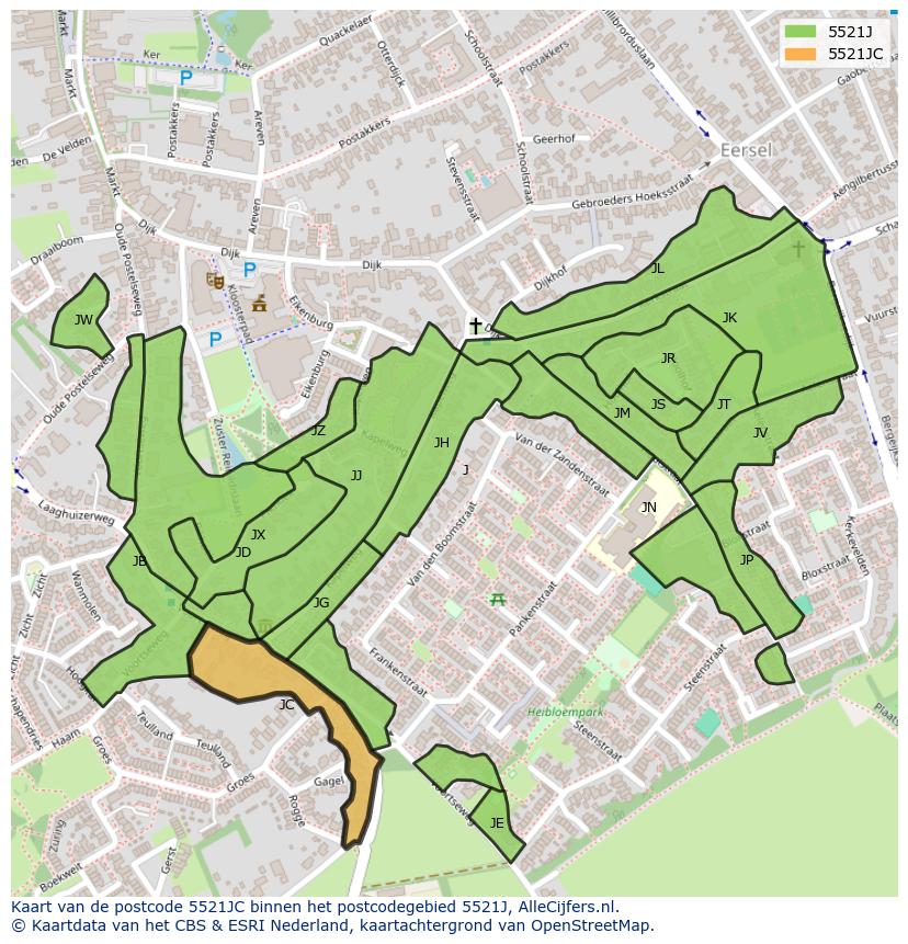 Afbeelding van het postcodegebied 5521 JC op de kaart.