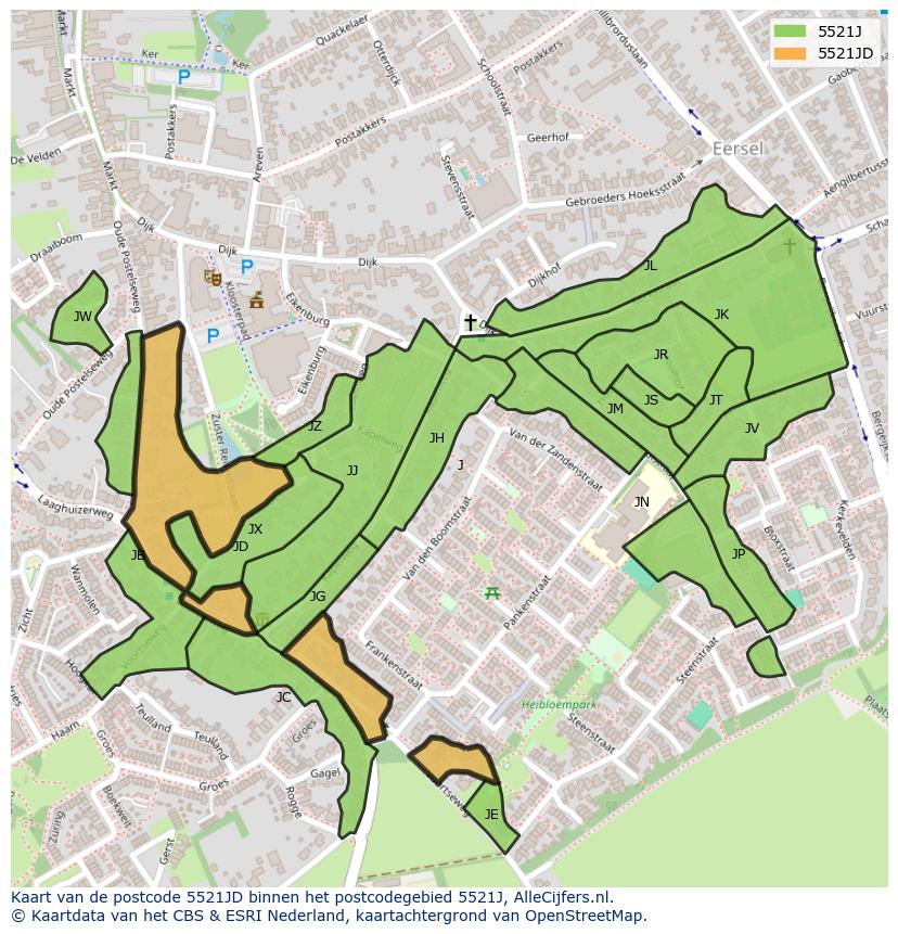 Afbeelding van het postcodegebied 5521 JD op de kaart.