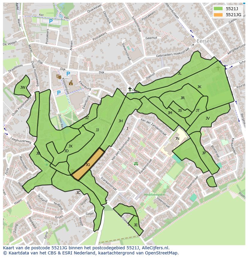 Afbeelding van het postcodegebied 5521 JG op de kaart.