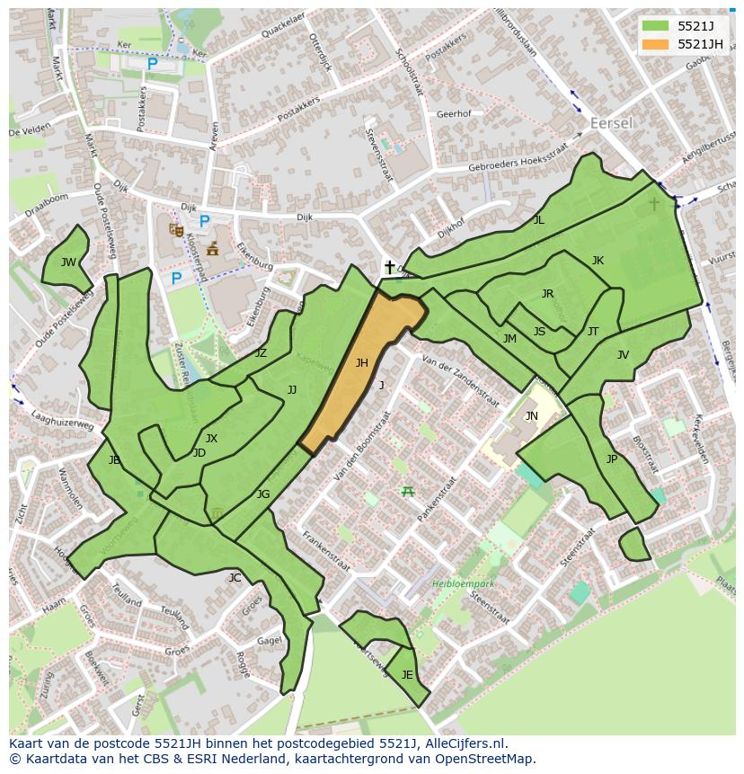Afbeelding van het postcodegebied 5521 JH op de kaart.