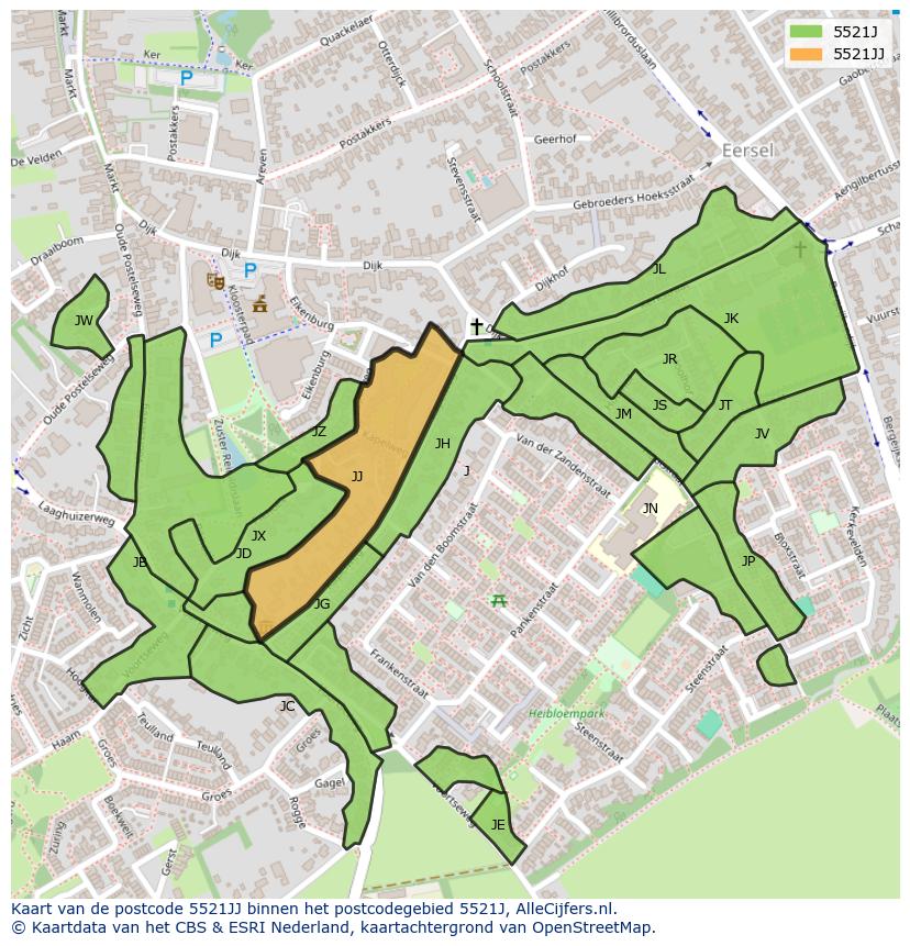 Afbeelding van het postcodegebied 5521 JJ op de kaart.
