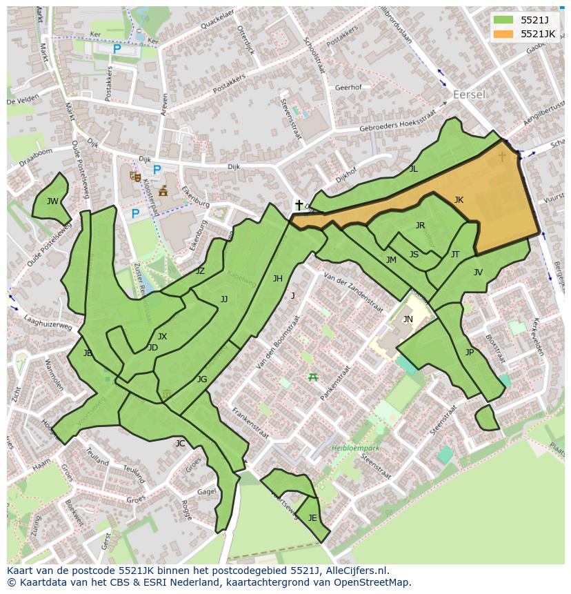 Afbeelding van het postcodegebied 5521 JK op de kaart.