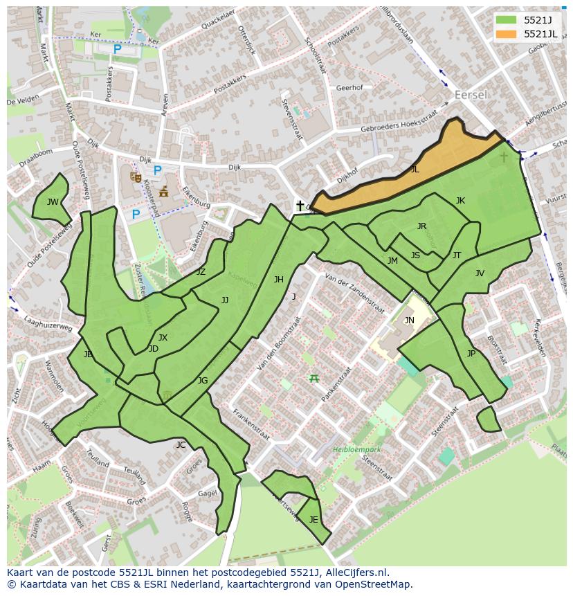 Afbeelding van het postcodegebied 5521 JL op de kaart.