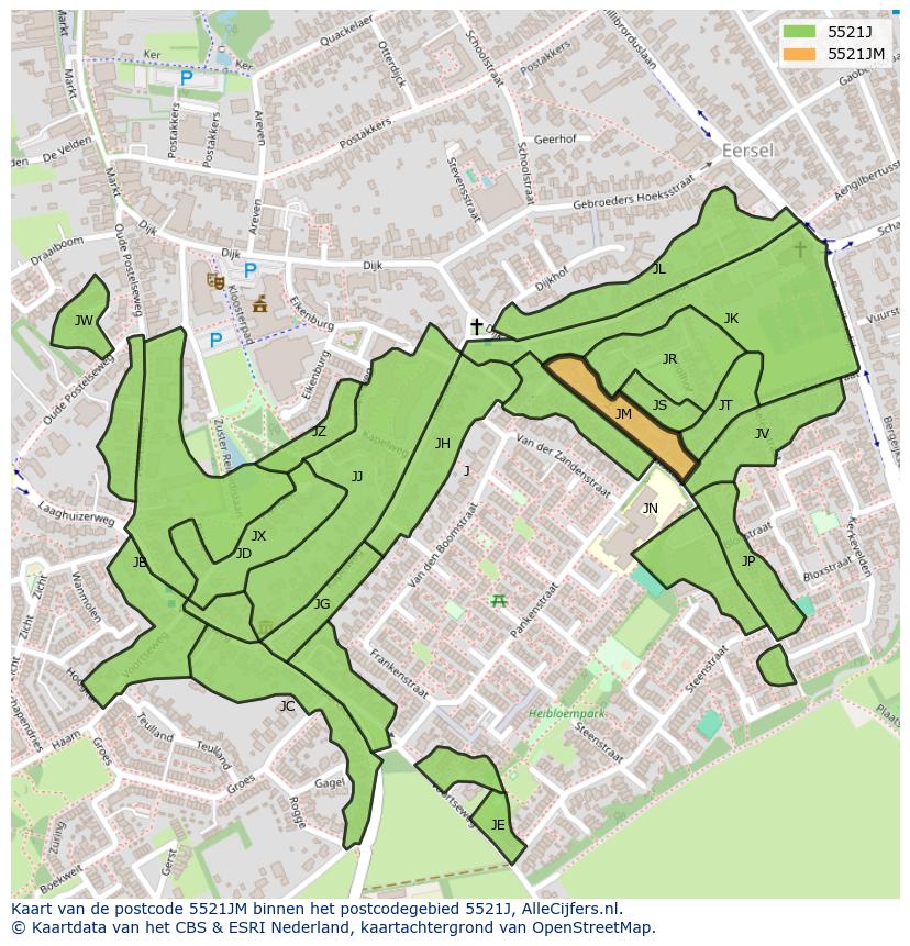 Afbeelding van het postcodegebied 5521 JM op de kaart.