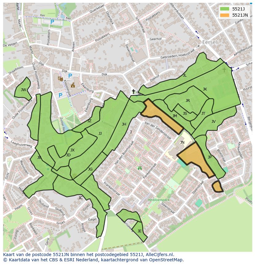 Afbeelding van het postcodegebied 5521 JN op de kaart.