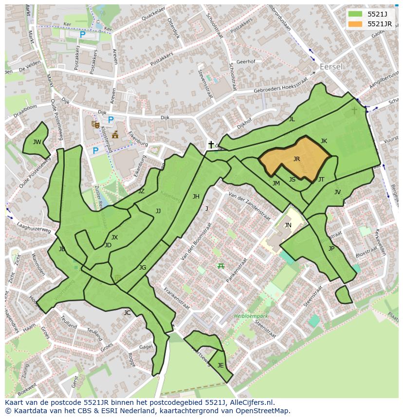 Afbeelding van het postcodegebied 5521 JR op de kaart.