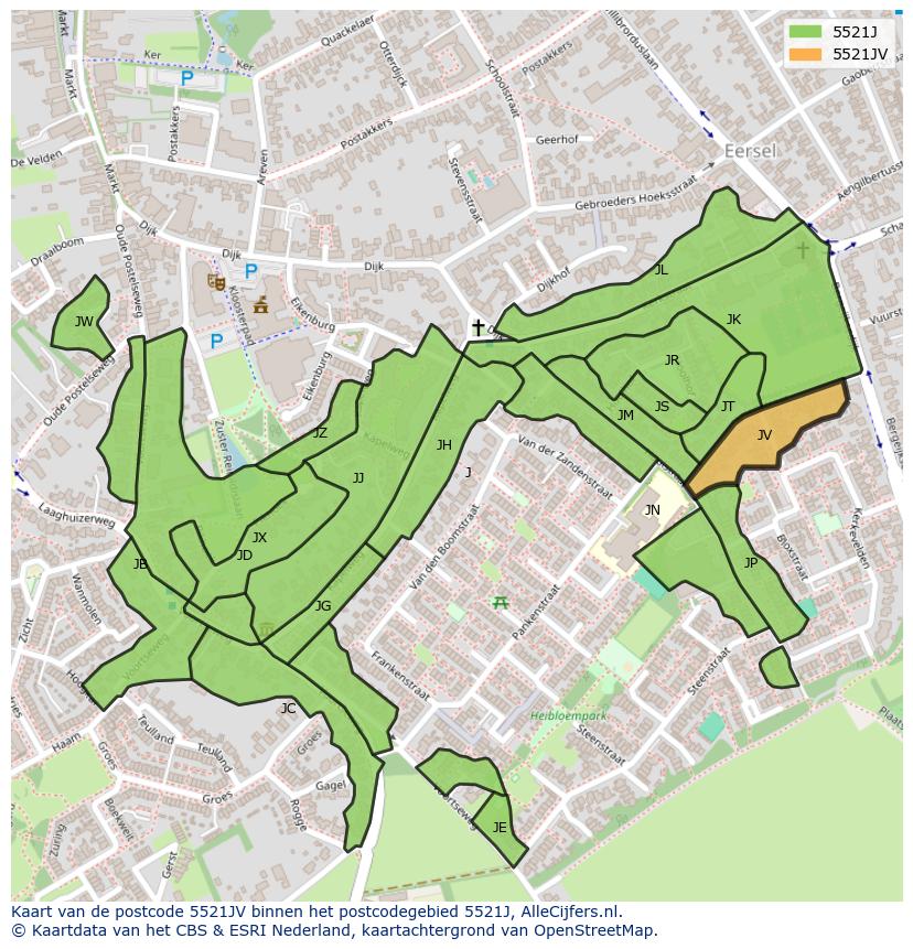 Afbeelding van het postcodegebied 5521 JV op de kaart.