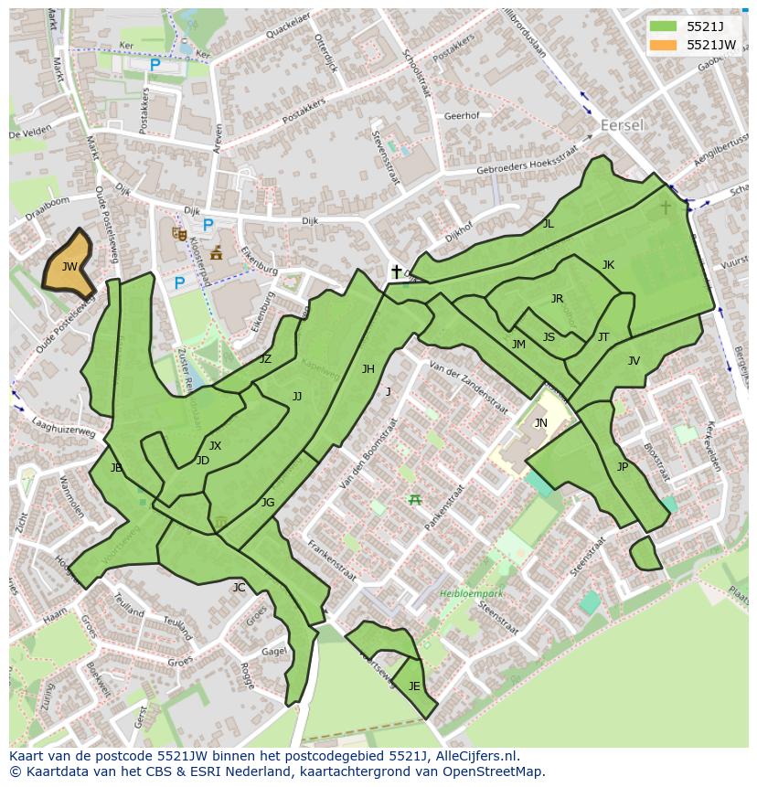 Afbeelding van het postcodegebied 5521 JW op de kaart.