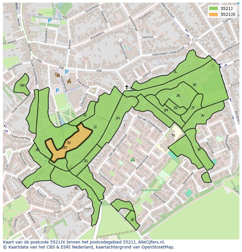 Afbeelding van het postcodegebied 5521 JX op de kaart.