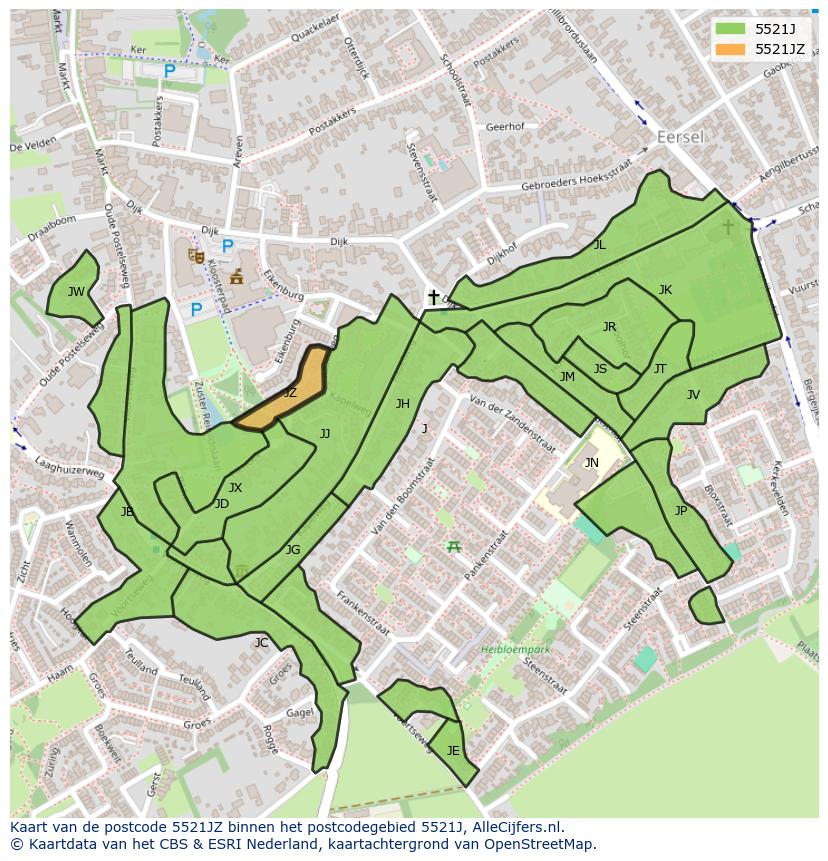 Afbeelding van het postcodegebied 5521 JZ op de kaart.