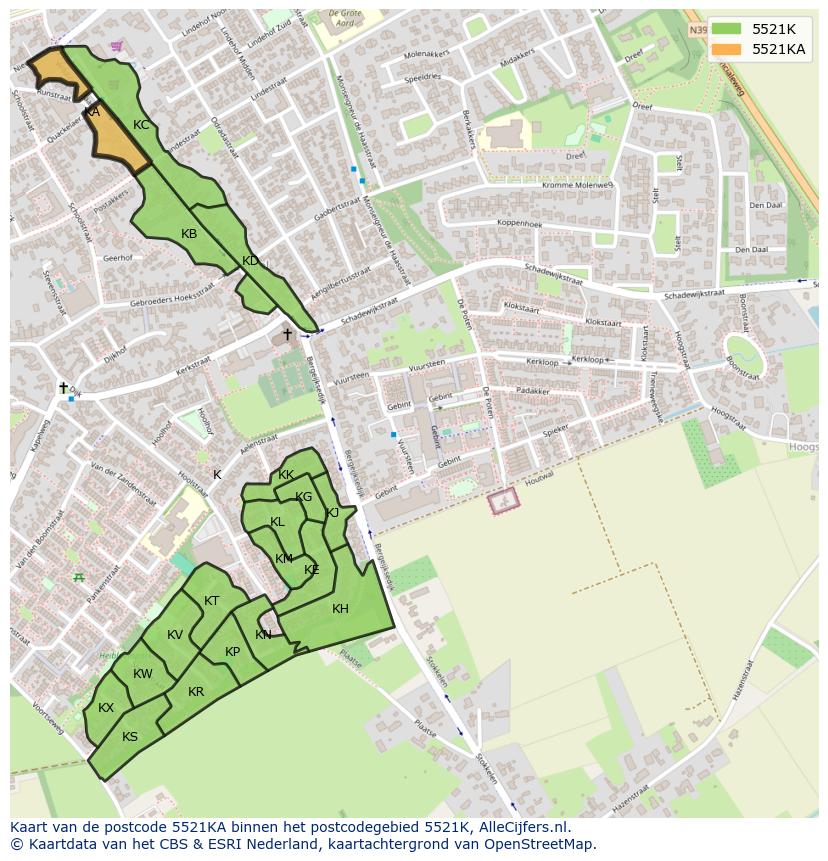 Afbeelding van het postcodegebied 5521 KA op de kaart.