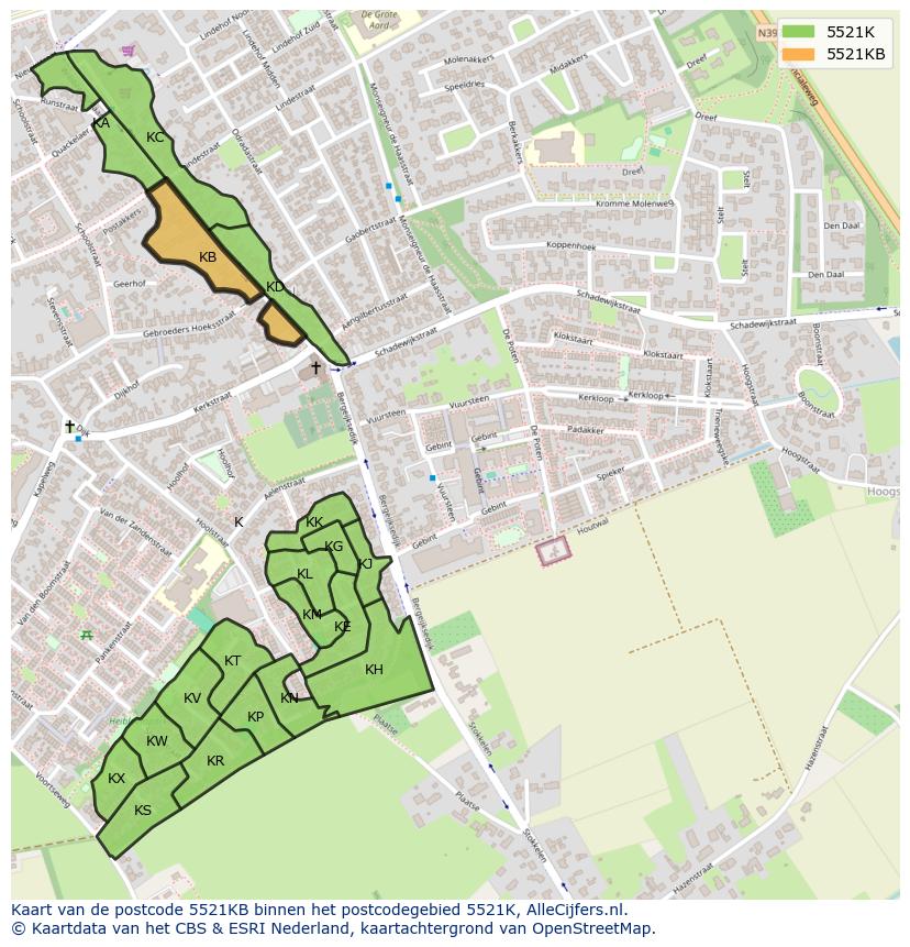 Afbeelding van het postcodegebied 5521 KB op de kaart.