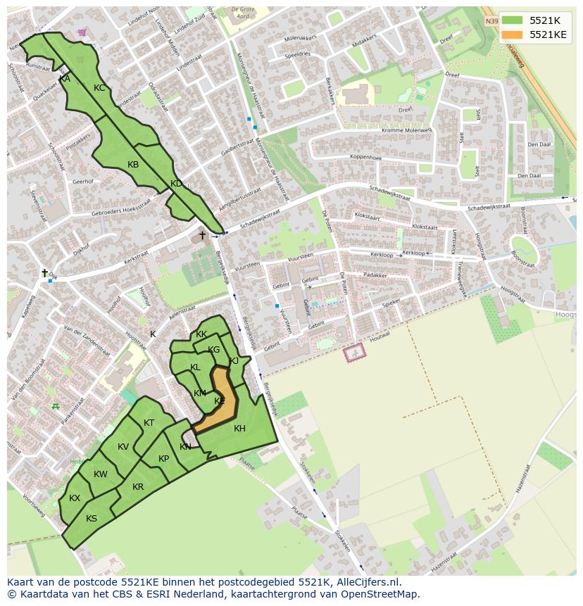 Afbeelding van het postcodegebied 5521 KE op de kaart.