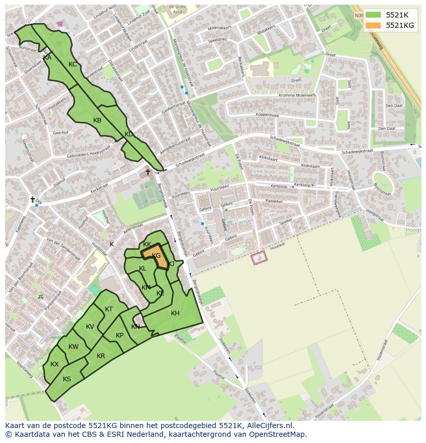 Afbeelding van het postcodegebied 5521 KG op de kaart.