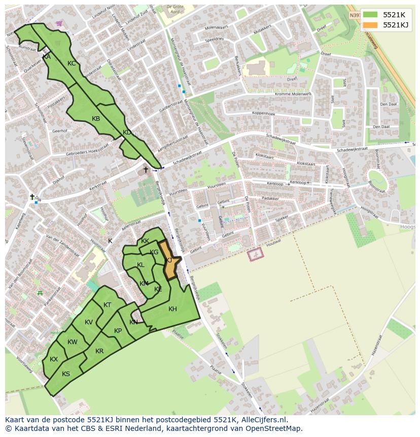 Afbeelding van het postcodegebied 5521 KJ op de kaart.