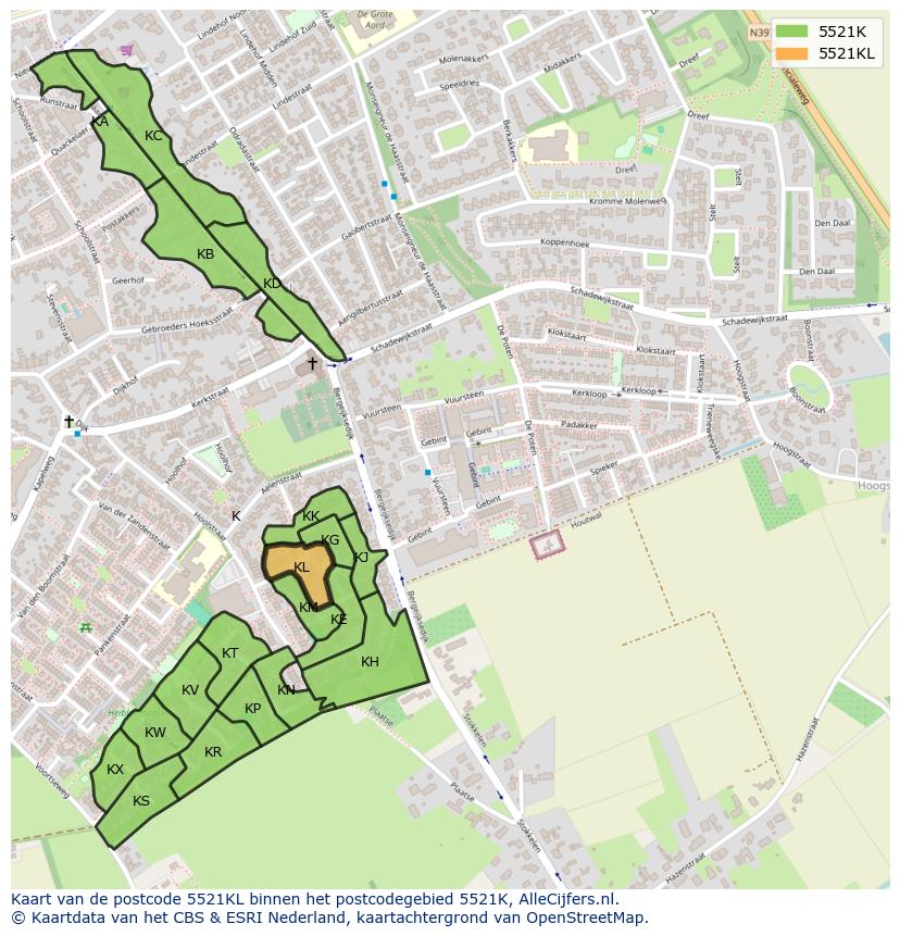 Afbeelding van het postcodegebied 5521 KL op de kaart.