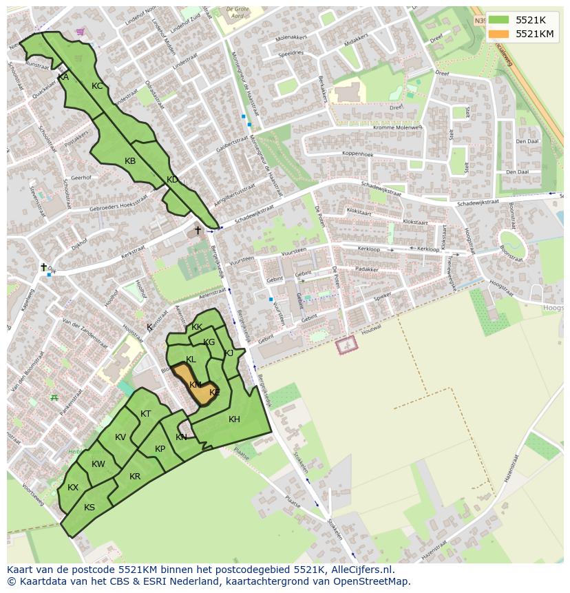 Afbeelding van het postcodegebied 5521 KM op de kaart.