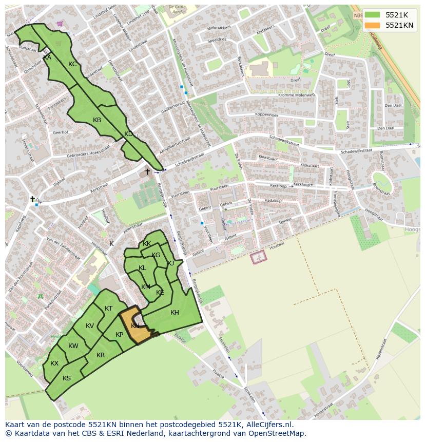 Afbeelding van het postcodegebied 5521 KN op de kaart.