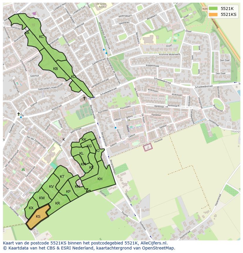 Afbeelding van het postcodegebied 5521 KS op de kaart.
