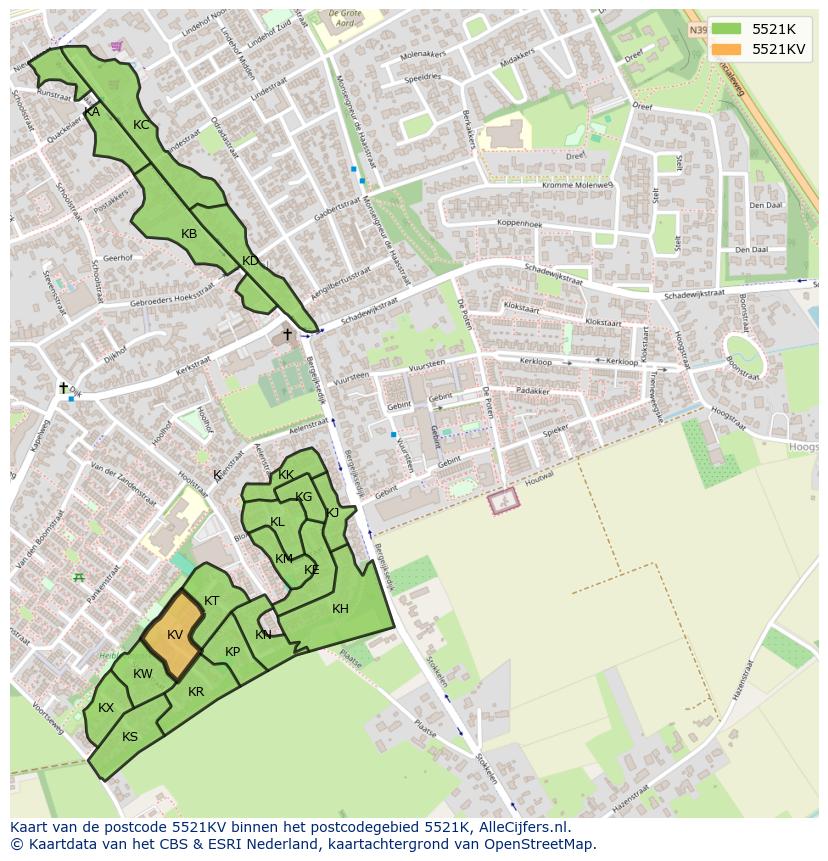 Afbeelding van het postcodegebied 5521 KV op de kaart.